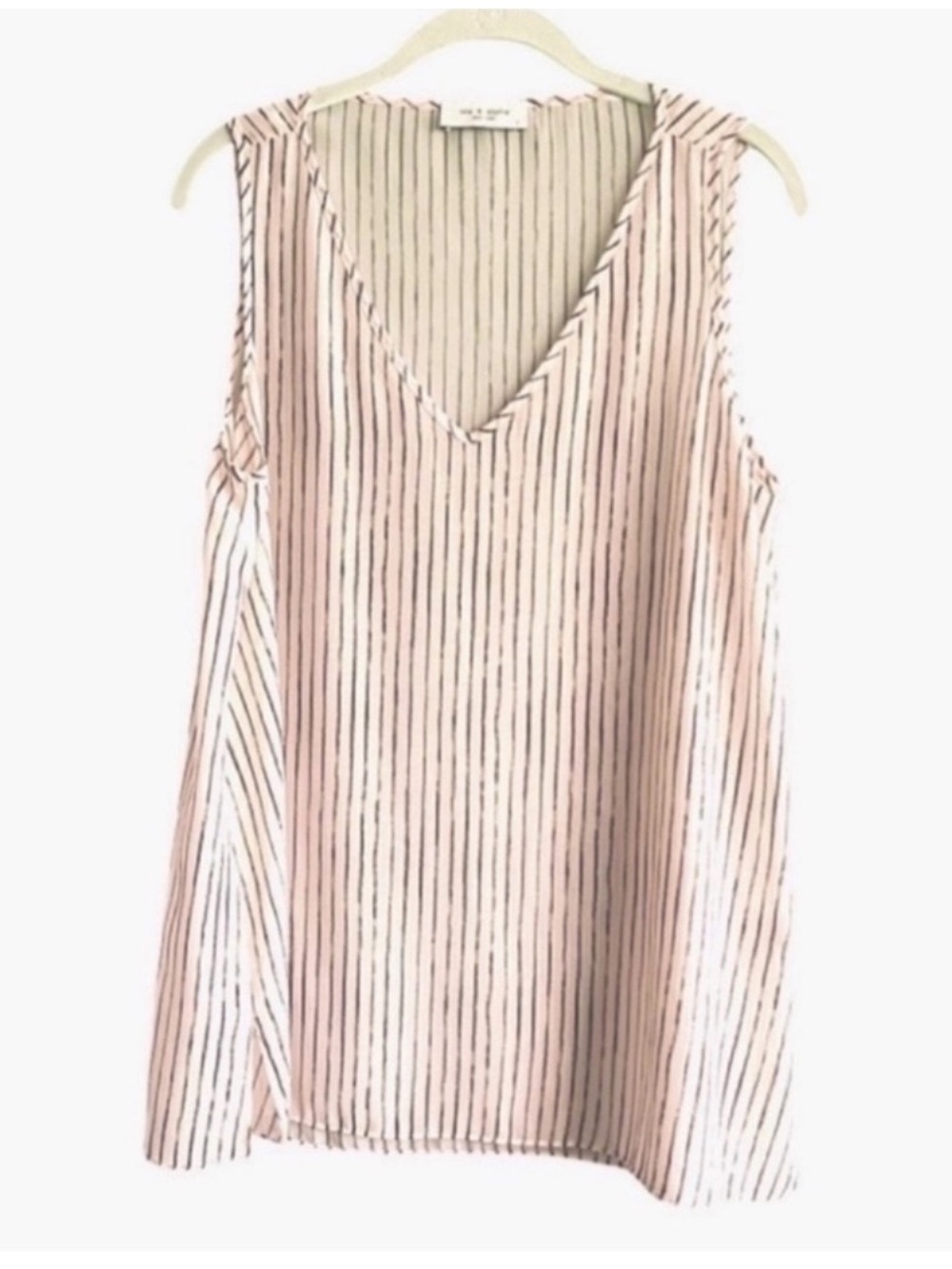 Lola & Sophie Sleeveless Blouse Lightweight V-neck Stripe Peach Pink Size L